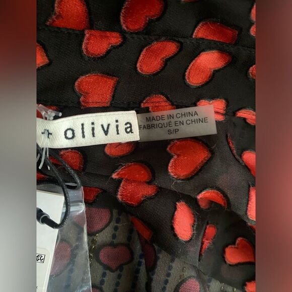 Alice + Olivia Shirt Womens Silk Small Black Red Hearts Printed Long Sleeve NWT - Picture 6 of 13
